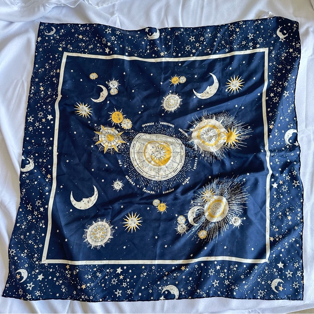 Chico's Blue and White Bib with Celestial Design